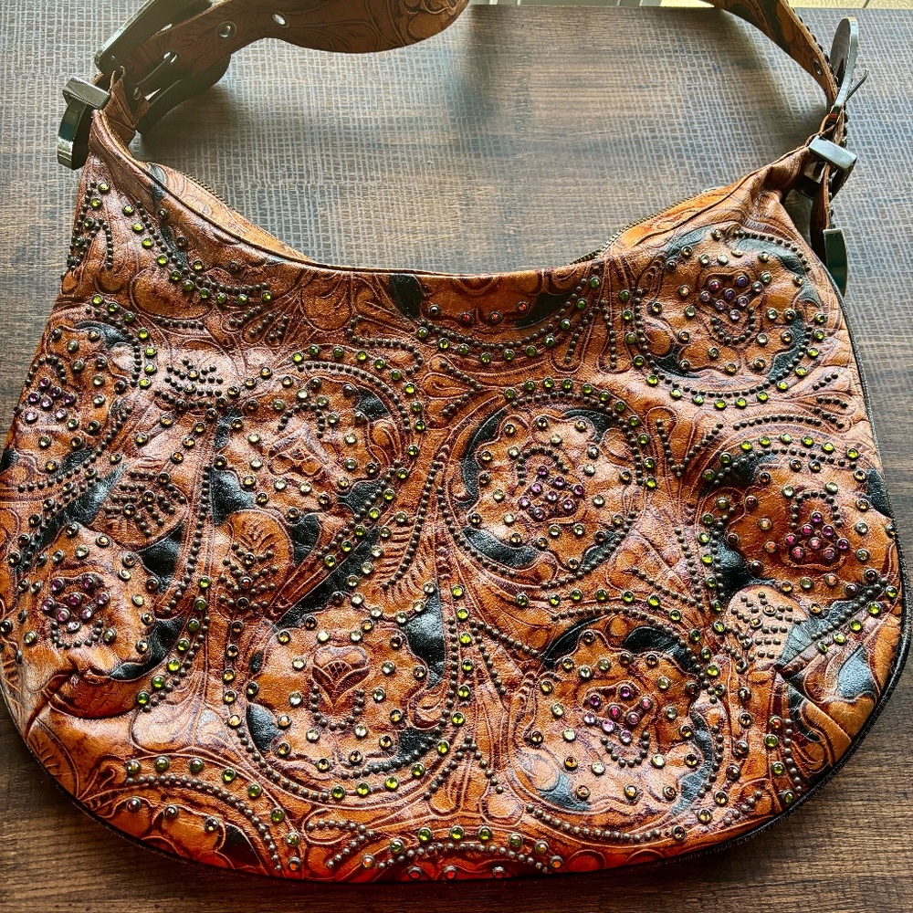 Kippy's Leather Rhinestone Shoulder Purse